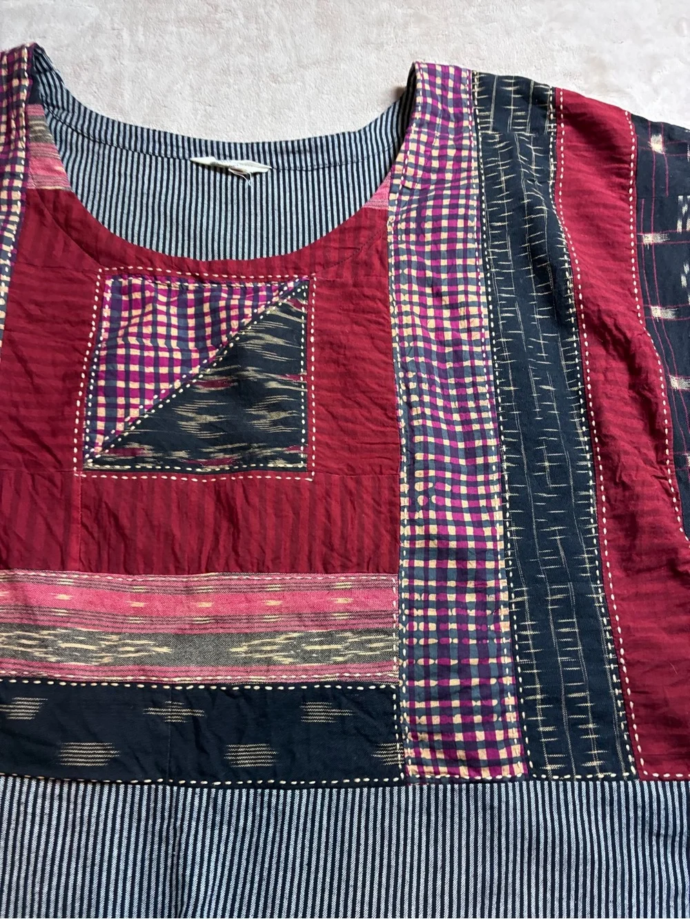 MarketPlace India Patchwork Ikat Kantha Art Blouse Boho Women's Plus 2W Top